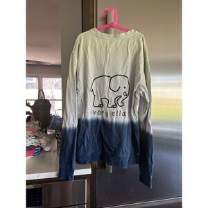 IVORY ELLA Sweatshirt Womens S Blue Ombre Organic Cotton Pullover‎ Elephant Logo